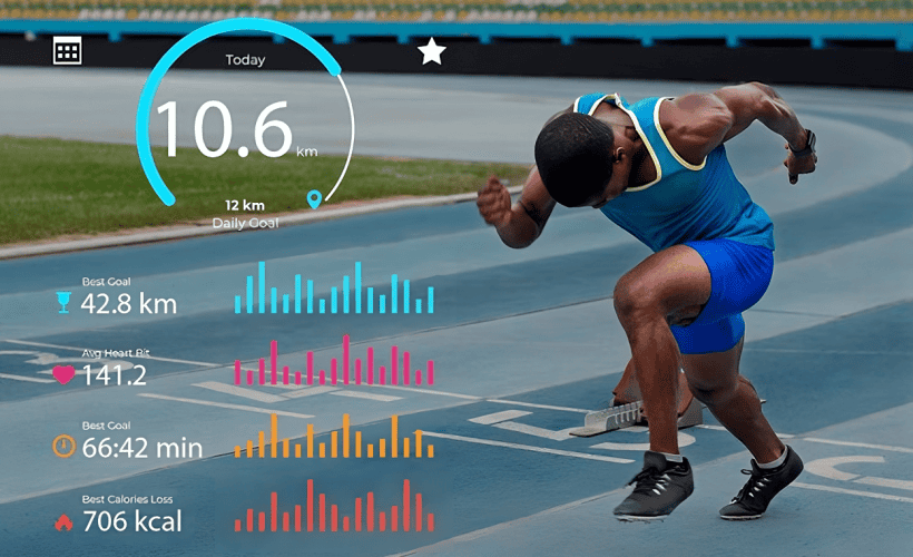 image of a sprinter with performance metrics